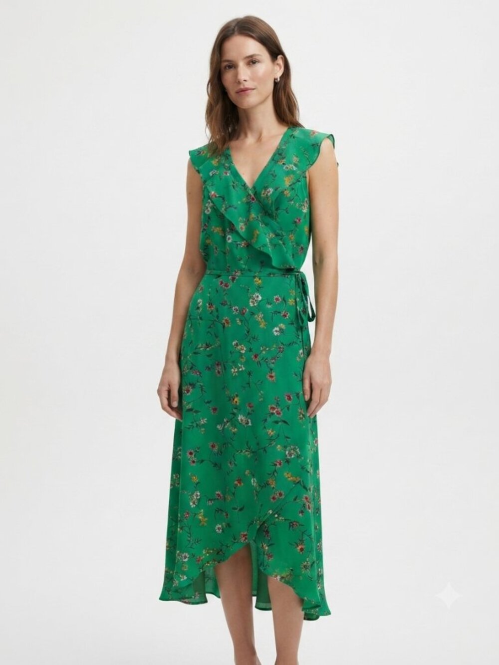 HIGHLINE COLLECTIVE GREEN FLORAL WRAP DRESS - L